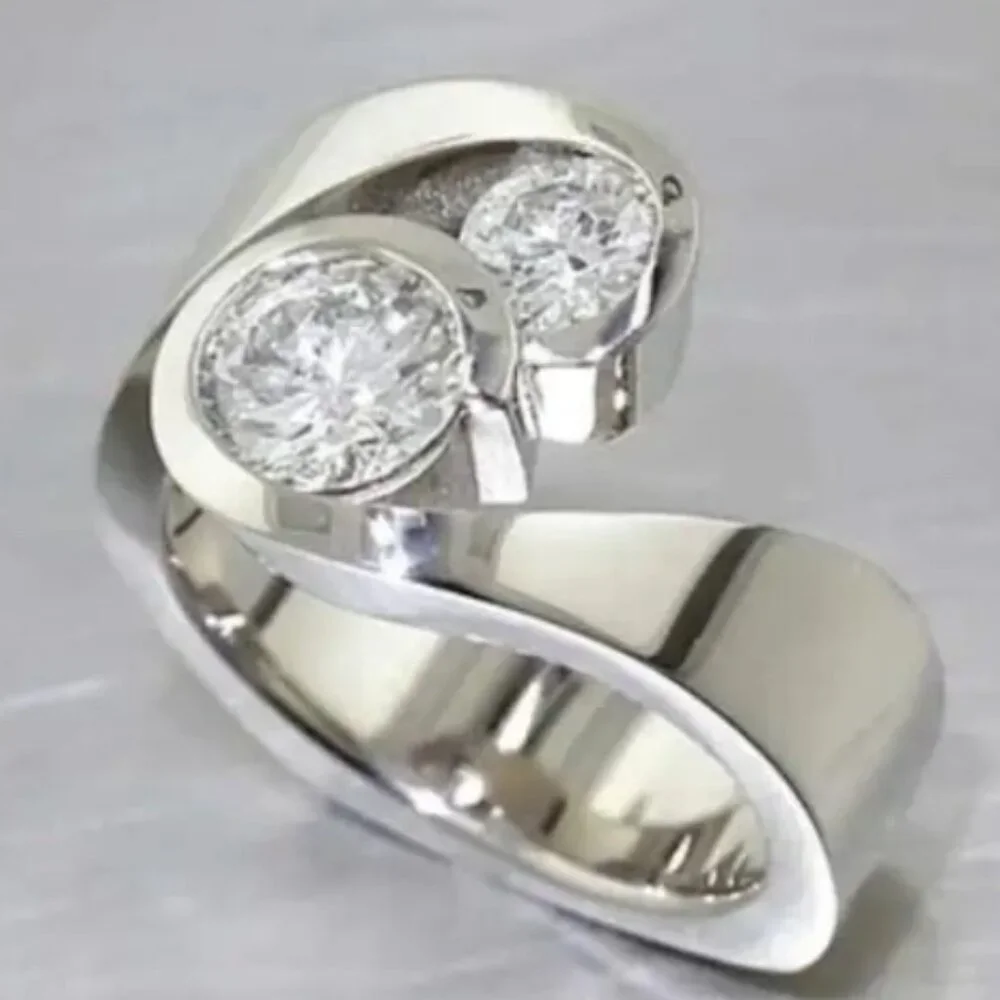 Modern Design Sterling Silver & Lab Created Cubic Zirconia - Wedding Ring - Picture 3 of 4